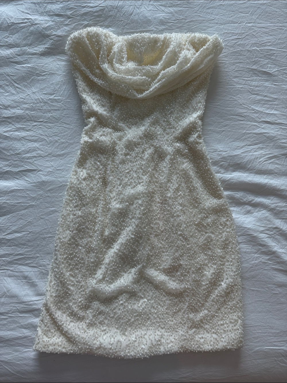 Oh Polly Ivory Strapless Pearl-Embellished Mini Dress